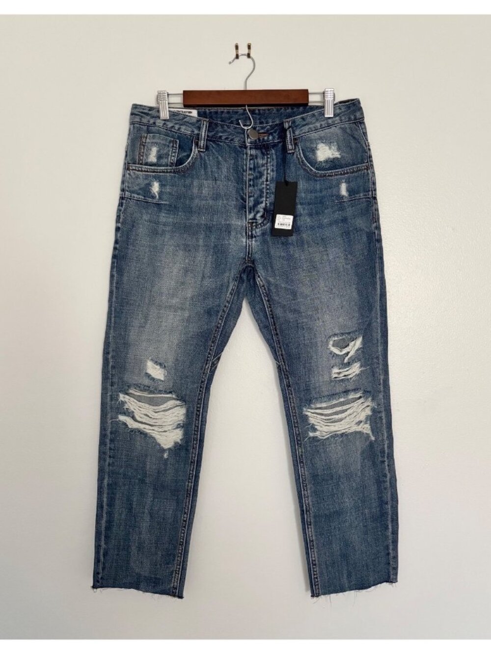One Teaspoon Mens Mr Whites Jeans Blue Suede Distressed Relaxed Tapered Sz 34